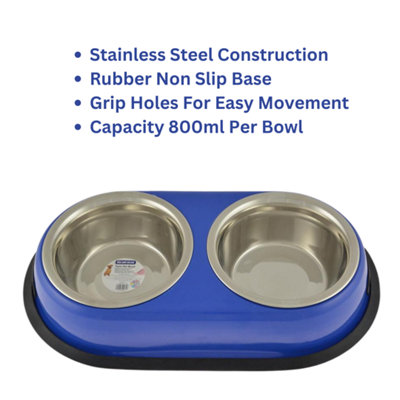 Twin Pet Bowl Blue With Removable Metal Bowls