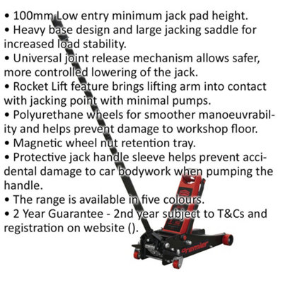Twin Piston Hydraulic Trolley Jack - 3000kg Capacity - 533mm Max Height - Red