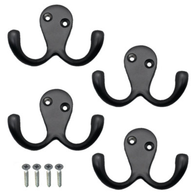 Twin Robe Hook Double Hook - Matt Black - 24mm Projection - Pack of 4 ...