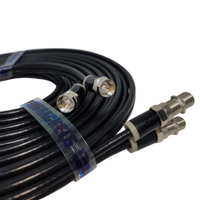 Twin Satellite Shotgun Coax Cable Extension Kit with Pre Fitted Professional Compression F Connectors for Sky Q Freesat 10 Metres