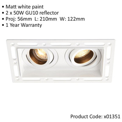 Twin Trimless Plaster-In Downlight - 2 x 50W GU10 Reflector LED - Matt White