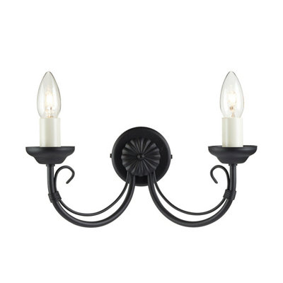 Twin Wall Light Gothic Style Black Arm Candle | at LED B&Q Ivory DIY Wire Bound E14 Tube 60W