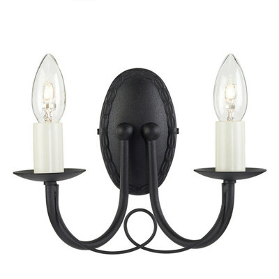 Twin Wall Light Lower Ceiling Black Metal Looped Drapes Black LED E14