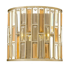 Twin Wall Light Prisms of Amber Pearl & Clear Crystal Silver Leaf LED E14 60W