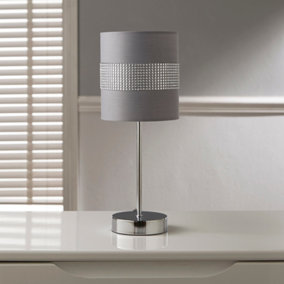 Twinkle Grey Table Lamp in Chrome Stand and Grey with Silver Diamante LampShade