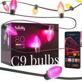 Twinkly C9 Bulbs String - 80 RGB LED, Faceted, Green Wire, Plug Type C