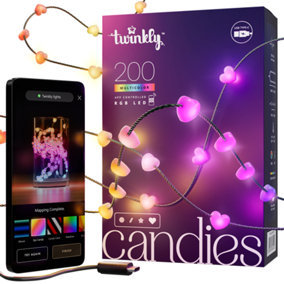Twinkly Candies 200 Heart-shaped RGB LEDs, Green Wire, USB-C