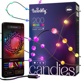 Twinkly Candies 200 Pearl-shaped RGB LEDs, Green Wire, USB-C