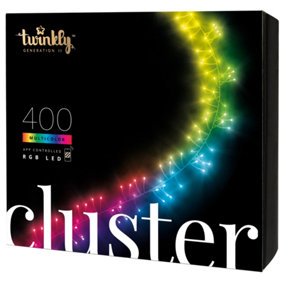Twinkly Cluster App-Controlled LED Christmas Lights with 400 RGB (16 Million Colours) 6m Black Wire. Indoor/Outdoor Smart Lights