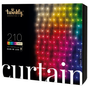 Twinkly Curtain App-Controlled LED Christmas Lights with 210 RGB+W 1.5 x 2.1m Clear Wire. Indoor and Outdoor Smart Lighting