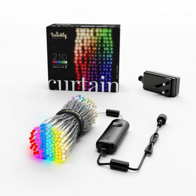 Twinkly Curtain App-Controlled LED Christmas Lights with 210 RGB+W 1.5 x 2.1m Clear Wire. Indoor and Outdoor Smart Lighting