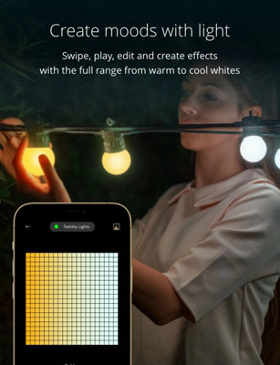 Twinkly Festoon App-Controlled LED Bulb Lights String with 20 AWW (Warm to Cool White) 10m Black Cable In/Outdoor Smart Lights - 3