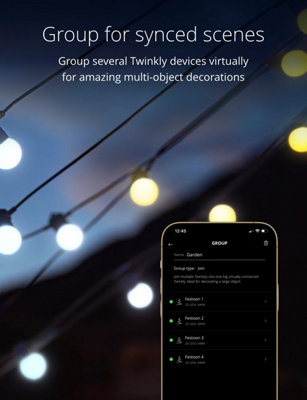 Twinkly Festoon App-Controlled LED Bulb Lights String with 20 AWW (Warm to Cool White) 10m Black Cable In/Outdoor Smart Lights - 5