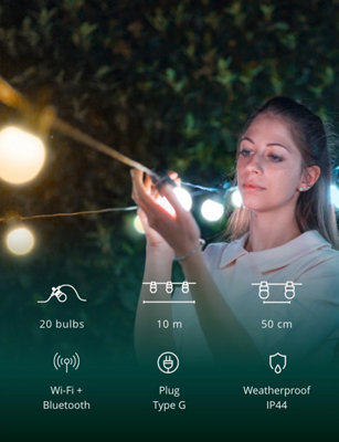 Twinkly Festoon App-Controlled LED Bulb Lights String with 20 AWW (Warm to Cool White) 10m Black Cable In/Outdoor Smart Lights - 8