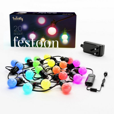 Twinkly Festoon App-Controlled LED Bulb Lights String with 20 RGB (16 Million Colours) 10m Black Cable In/Outdoor Smart Lighting