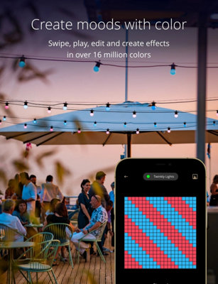Twinkly Festoon App-Controlled LED Bulb Lights String with 20 RGB (16 Million Colours) 10m Black Cable In/Outdoor Smart Lighting - 3