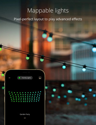 Twinkly Festoon App-Controlled LED Bulb Lights String with 20 RGB (16 Million Colours) 10m Black Cable In/Outdoor Smart Lighting - 4
