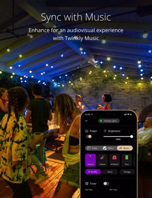 Twinkly Festoon App-Controlled LED Bulb Lights String with 20 RGB (16 Million Colours) 10m Black Cable In/Outdoor Smart Lighting - 6