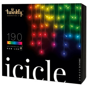 Twinkly Icicle App-Controlled LED Christmas Lights with 190 RGB (16 Million Colours) Clear Wire. Indoor and Outdoor Smart Lighting