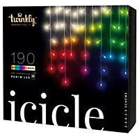 Twinkly Icicle App-Controlled LED Christmas Lights with 190 RGB+W (16 Million Colours +WW) Clear Wire. In/Outdoor Smart Lights
