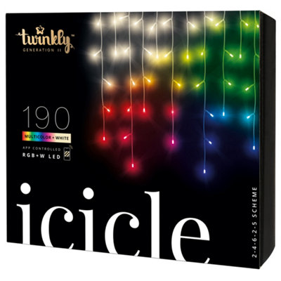 Twinkly Icicle App-Controlled LED Christmas Lights with 190 RGB+W (16 Million Colours +WW) Clear Wire. In/Outdoor Smart Lights