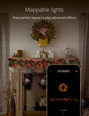 Twinkly Pre-Lit Garland App-controlled Smart LED Artificial Christmas Garland with 50 RGB+W (16 Million Colours + Warm White) 2.7m