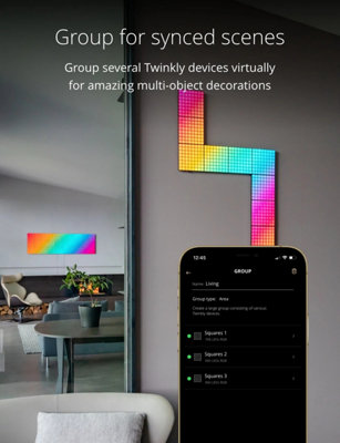 Twinkly Smart Squares Starter Kit App-controlled LED Panels with 64 RGB (16 million colours) Pixels. 1 Master + 5 Extension Tiles