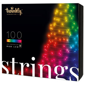 Twinkly Strings App-Controlled LED Christmas Lights with 100 RGB (16 Million Colours) 8m black Wire Indoor/Outdoor Smart Lights