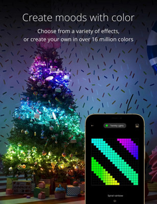 Twinkly Strings App-Controlled LED Christmas Lights with 100 RGB (16 Million Colours) 8m black Wire Indoor/Outdoor Smart Lights