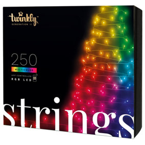 Twinkly Strings App-Controlled LED Christmas Lights with 250 RGB (16 Million Colours) 20m black Wire Indoor/Outdoor Smart Lights