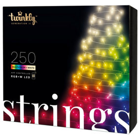 Twinkly Strings App-Controlled LED Christmas Lights with 250 RGB+W (16 Million Colours +WW) 20m black Wire In/Outdoor Smart Lights