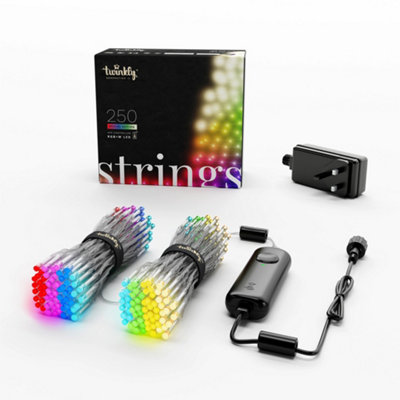 Twinkly Strings App-Controlled LED Christmas Lights with 250 RGB+W (16 Million Colours +WW) 20m Clear Wire In/Outdoor Smart Lights