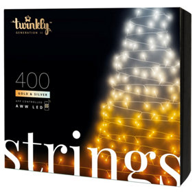 Twinkly Strings App-Controlled LED Christmas Lights with 400 AWW 32m Black Wire. Indoor and Outdoor Smart Lighting Decoration