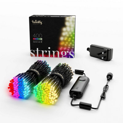 Twinkly Strings App-Controlled LED Christmas Lights with 400 RGB+W (16 Million Colours +WW) 32m Black Wire In/Outdoor Smart Lights