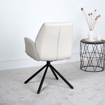 Twist Dining Chair - Chalk Faux Leather (Single) Modern Swivel Rotating Chair with Arms
