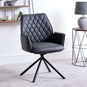 Twist Dining Chair - Grey Faux Leather (Single) Swivel Rotating Chair with Arms
