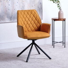 Twist Dining Chair - Mustard Fabric (Single) Modern Swivel Rotating Chair with Arms