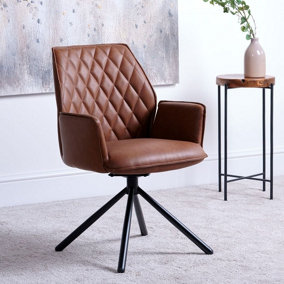 Twist Dining Chair - Tan Faux Leather (Single) Swivel Rotating Chair with Arms