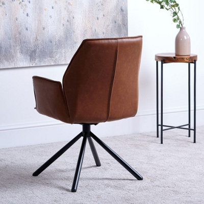 Twist Dining Chair - Tan Faux Leather (Single) Swivel Rotating Chair with Arms