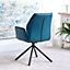 Twist Dining Chair - Teal Fabric (Single) Modern Swivel Rotating Chair with Arms