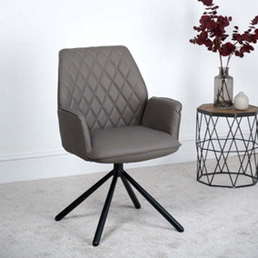 Twist Dining Chair - Truffle (Single) - Swivel Chair with Arms Diamond Stitched Back