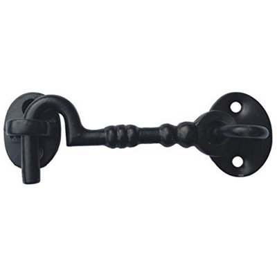 Twisted Cabin Hook 4 Inch, Antique Black - Stainless Steel Door Lock Hook for Internal and External Doors, Garden Gates