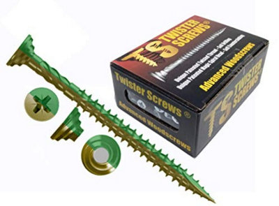 TwisterScrews E-Coat Decking Screws - Self Drilling/Countersinking (Dia)5mm (L)100mm, Pack of 100 green