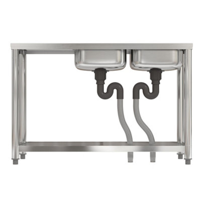 Two Compartments Commercial Freestanding Stainless Steel Kitchen Sink with Left Drainboard