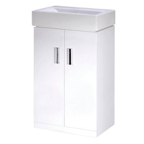 Two Door Cloakroom Vanity Basin Unit - 450mm - Gloss White