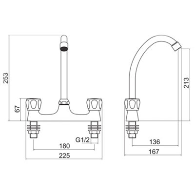 Two handle Chrome Taps Deck Sink Basin Mixer Contempory Bathroom Kitchen