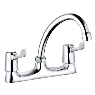 Two Handle Lever Taps Deck Sink Mixer Modern Chrome Round Kitchen Bathroom