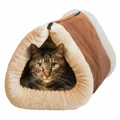 Two-In-One Cat Cave and Bed with Self-Heating Thermal Core No Electric Blanket