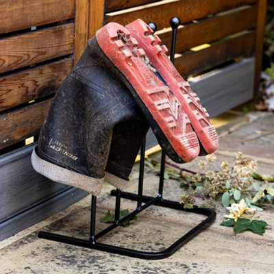 Two Pair Wellington Boot Rack Matte Black Welly Boot Storage Rack Garden Shoe Holder Shoe Rack - 3