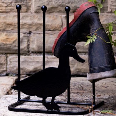 Two Pair Welly Rack Matte Black Country Duck Wellington Boot Storage Rack Garden Shoe Holder Shoe Rack